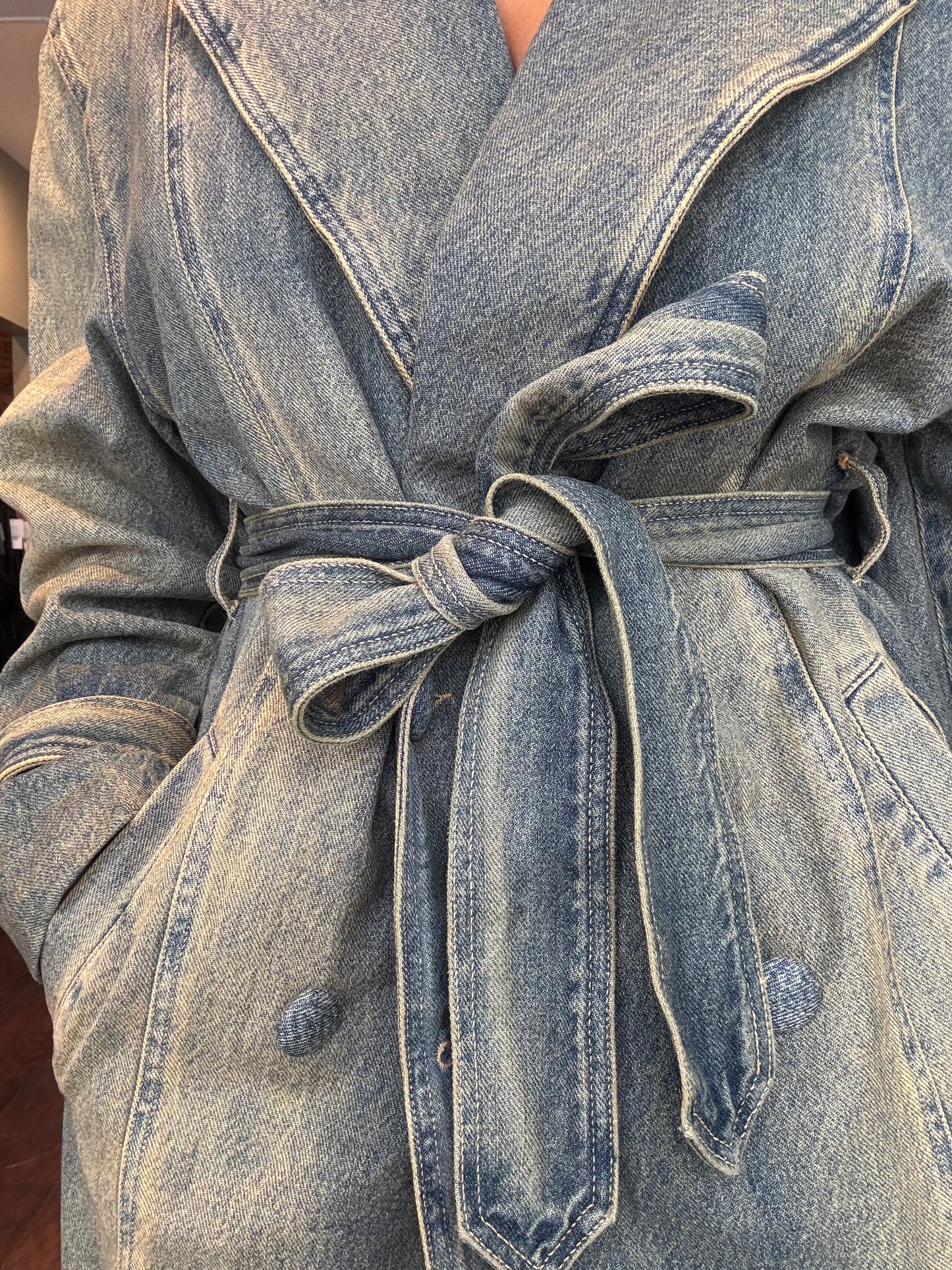 Sade Barrel Sleeve Trench Coat - Tinted Grunge Wash