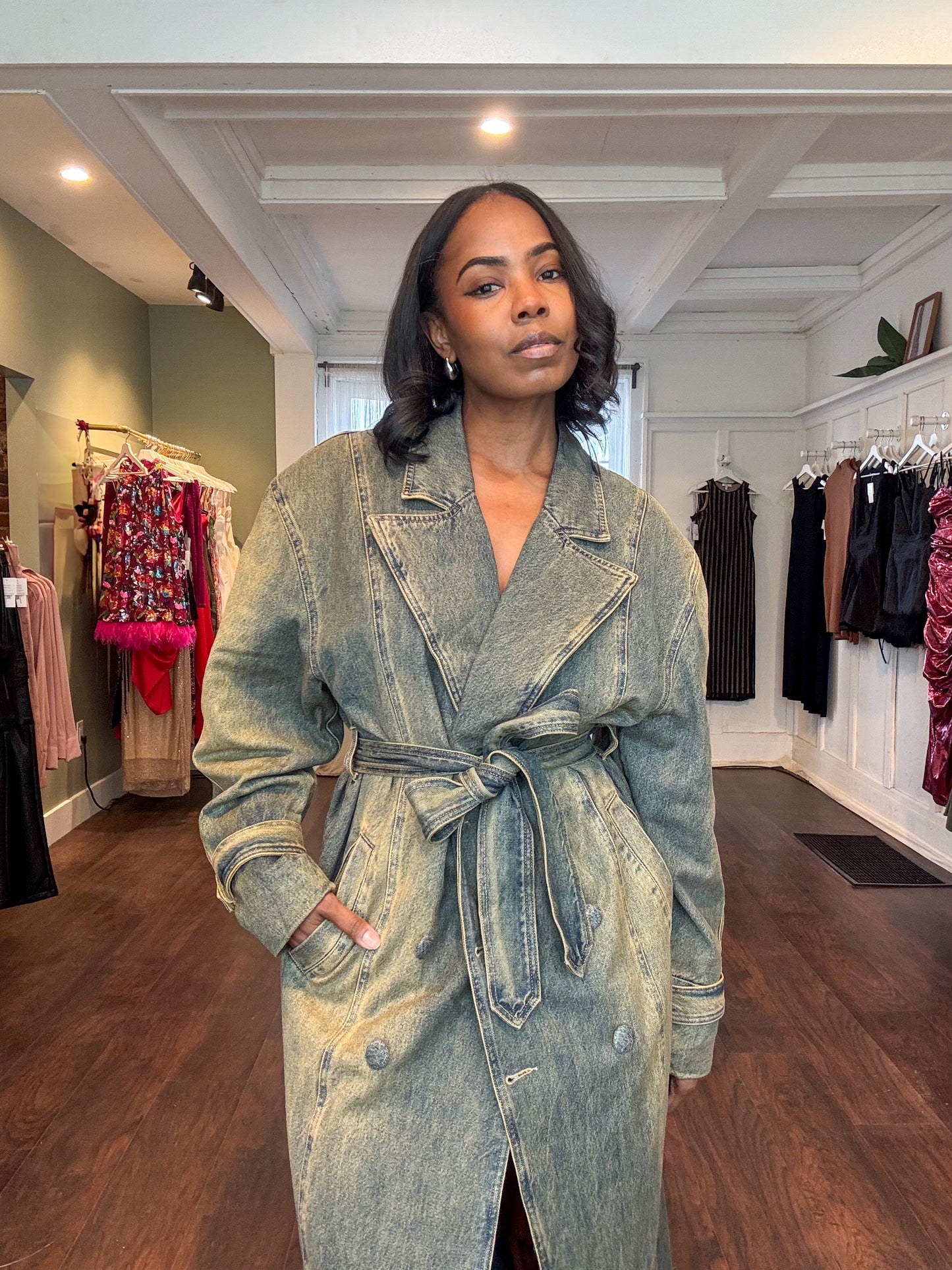 Sade Barrel Sleeve Trench Coat - Tinted Grunge Wash