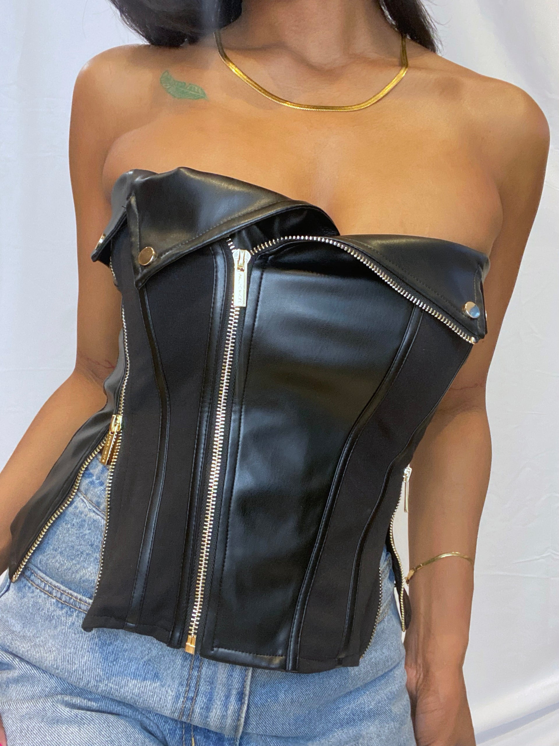 NIA Tina Corset - Black Strapless Top - Vegan Leather Top - Lulus